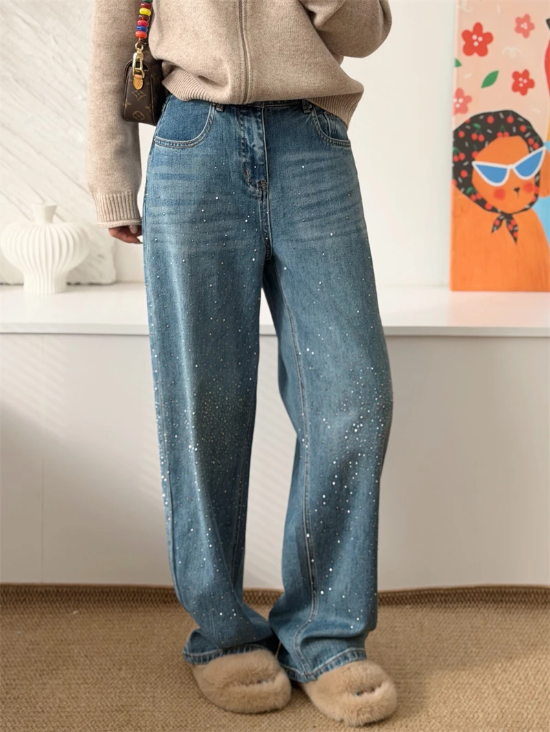 High Waist Draped Wide Leg Denim Jeans Women's Early Spring Sparkling Tila Thread Knife Bootcut Jeans Hong Kong Style
High Waist Draped Wide Leg Denim Jeans Women's Early Spring Sparkling Tila Thread Knife Bootcut Jeans Hong Kong Style