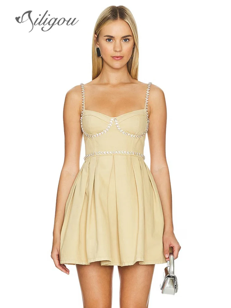 Ailigou 2024 New Summer Women's High Quality Sexy Sleeveless A-line Denim Diamond Mini Dress Elegant Party Dress
Ailigou 2024 New Summer Women's High Quality Sexy Sleeveless A-line Denim Diamond Mini Dress Elegant Party Dress