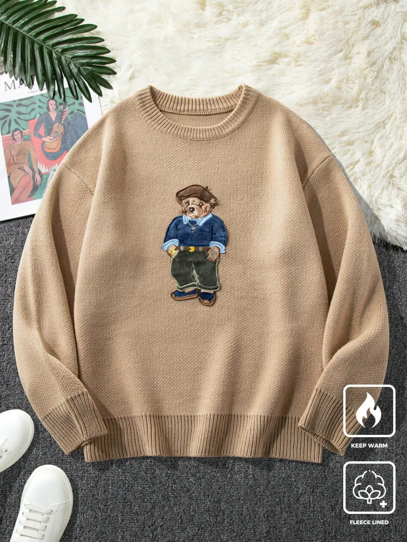 Men's Cartoon Bear Embroidered Crew Neck Long Sleeve Casual Sweater for Autumn Winter
Men's Cartoon Bear Embroidered Crew Neck Long Sleeve Casual Sweater for Autumn Winter