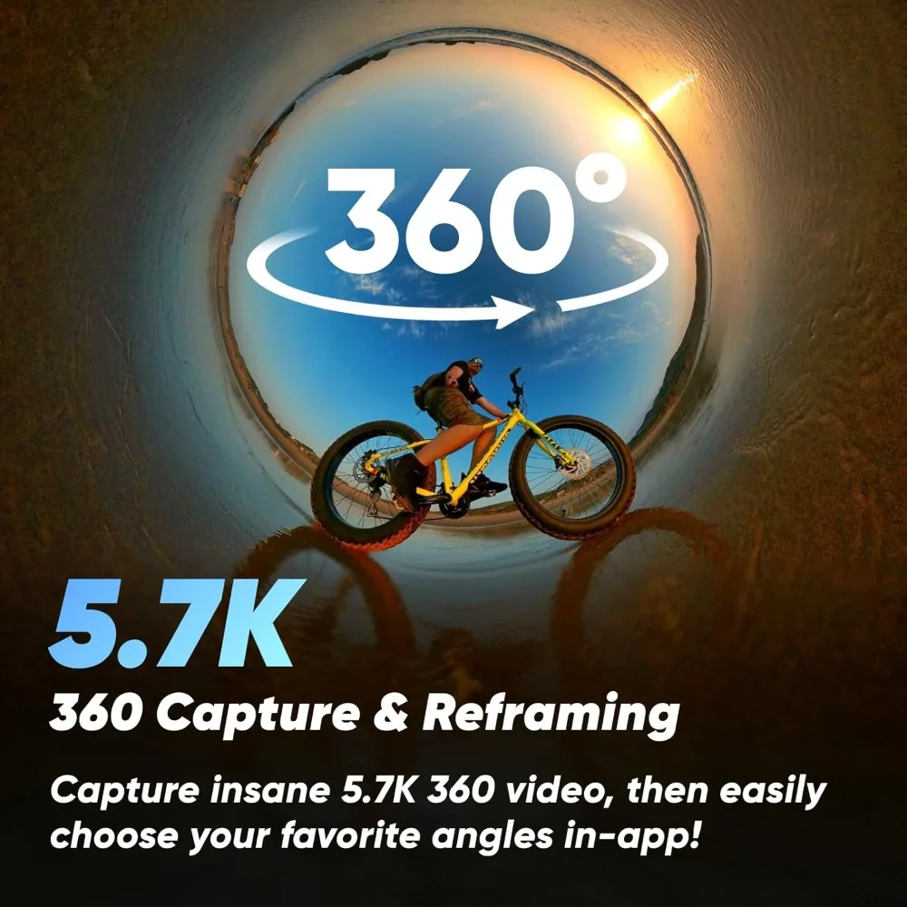 Waterproof 360 Action Camera with 1/2" 48MP Sensors, 5.7K 360 Active HDR Video, 72MP 360 Photo, 4K Single-Lens
Waterproof 360 Action Camera with 1/2" 48MP Sensors, 5.7K 360 Active HDR Video, 72MP 360 Photo, 4K Single-Lens