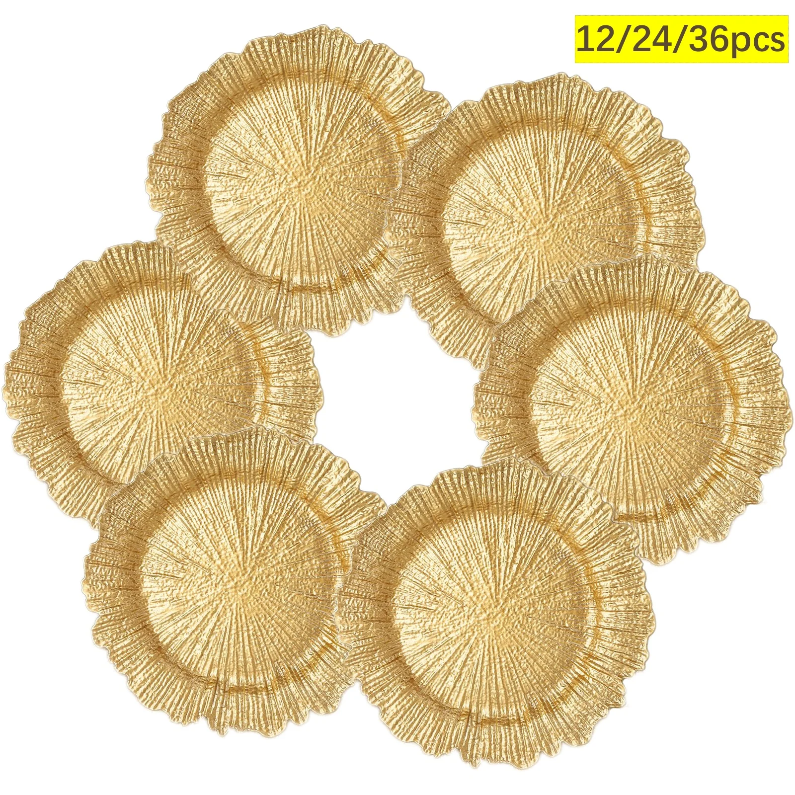 12/24/36pcs Circular 13 Inch (approximately 33.0cm) Golden Charger Tray, Designed for Coral Reef Plate Chargers On Dining Plates, Suitable for Plastic Table Chargers On Weddings, Thanksgiving, And Christmas Occasions
12/24/36pcs Circular 13 Inch (approximately 33.0cm) Golden Charger Tray, Designed for Coral Reef Plate Chargers On Dining Plates, Suitable for Plastic Table Chargers On Weddings, Thanksgiving, And Christmas Occasions