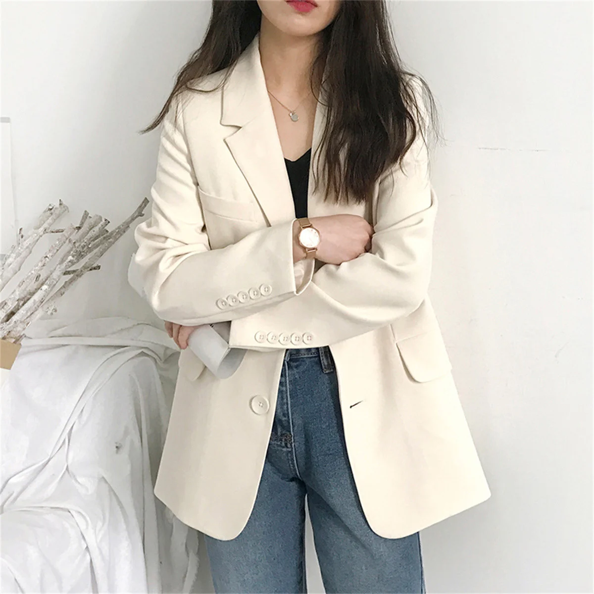 Fashion Office Lady Blazer Women Autumn Spring Single Breasted Solid Lapel Coats Korean Casual Outfit Coats Loose Street Tops 
Fashion Office Lady Blazer Women Autumn Spring Single Breasted Solid Lapel Coats Korean Casual Outfit Coats Loose Street Tops
