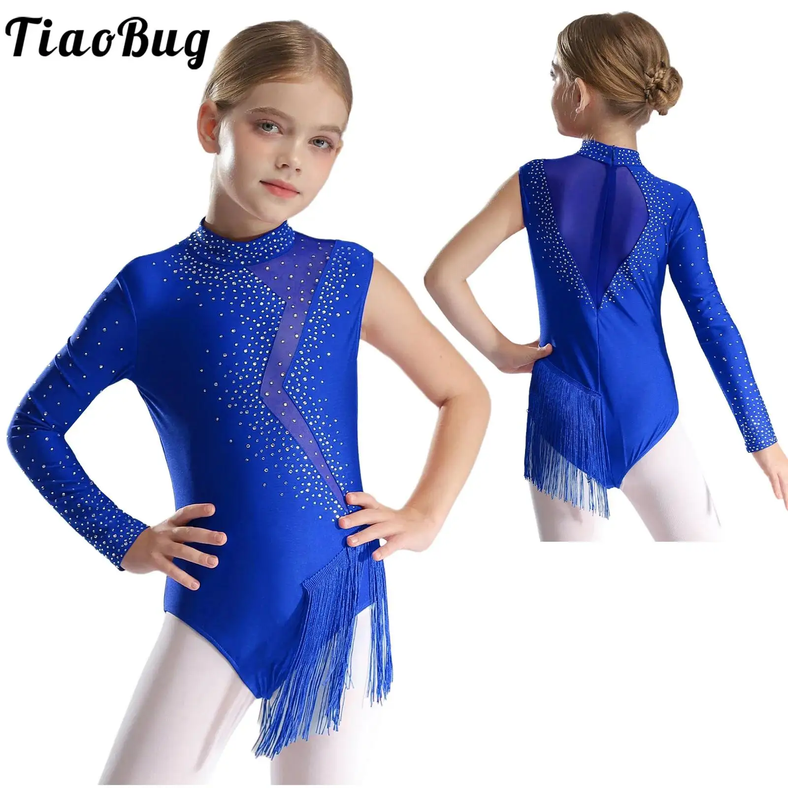 Kid Girls Ballet Rhinestones Leotard One Shoulder Long Sleeve Tassel Bodysuit Unitards for Dance Rhythmic Gymnastics Performance
Kid Girls Ballet Rhinestones Leotard One Shoulder Long Sleeve Tassel Bodysuit Unitards for Dance Rhythmic Gymnastics Performance