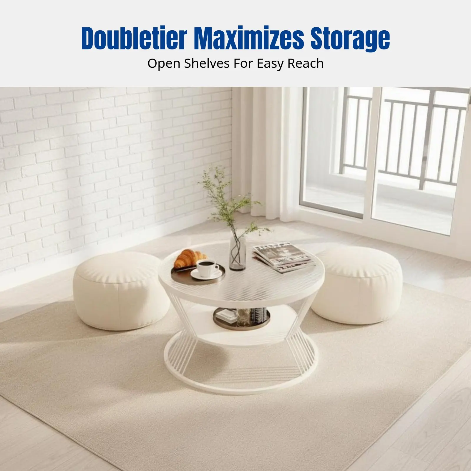 Tempered Glass Round Coffee Table, Cream Style, Double-Tier Storage, Modern Table for Apartment, Living Room
Tempered Glass Round Coffee Table, Cream Style, Double-Tier Storage, Modern Table for Apartment, Living Room