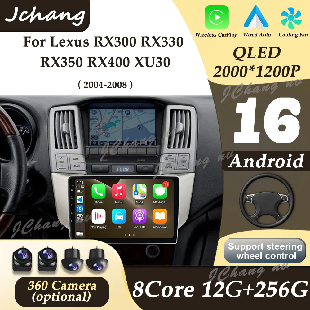 Android 16 WIFI Carplay AUTO Car Radio For Lexus RX300 RX330 RX350 RX400 XU30 2004-2008 Navigation GPS Player Stereo Multimedia