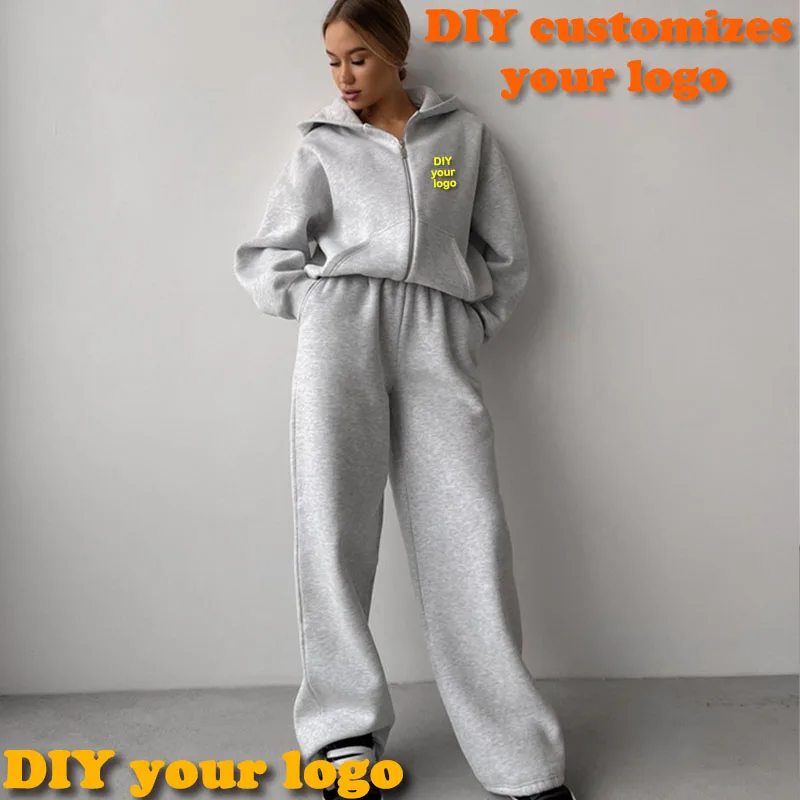 DIY customizes your logo for women's casual hooded cardigan, sweatshirt, and pants two-piece long sleeved zipper set
DIY customizes your logo for women's casual hooded cardigan, sweatshirt, and pants two-piece long sleeved zipper set
