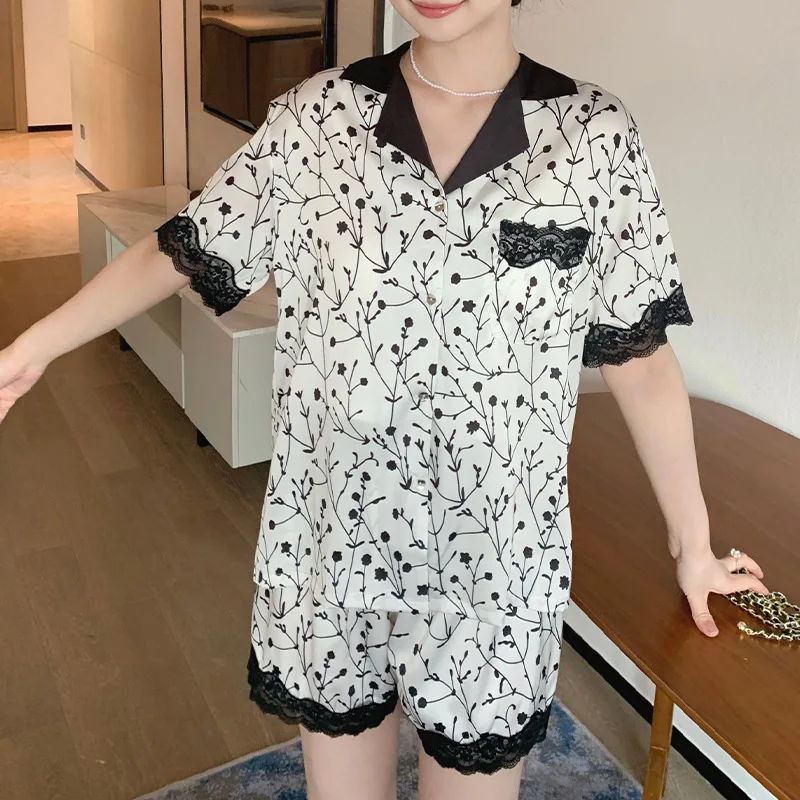 2023 Summer New Pajama Set Short Sleeve Shorts Sleepwear Two Piece Home Wear Fashion Printed Satin Casual Nightwear Loungewear
2023 Summer New Pajama Set Short Sleeve Shorts Sleepwear Two Piece Home Wear Fashion Printed Satin Casual Nightwear Loungewear