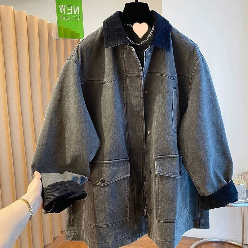 Вельветовая джинсовая куртка с лацканами в стиле пэчворк, женское свободное пальто средней длины, осенне-зимняя куртка с карманами, ковбойская верхняя одежда, женская ветровка
Вельветовая джинсовая куртка с лацканами в стиле пэчворк, женское свободное пальто средней длины, осенне-зимняя куртка с карманами, ковбойская верхняя одежда, женская ветровка