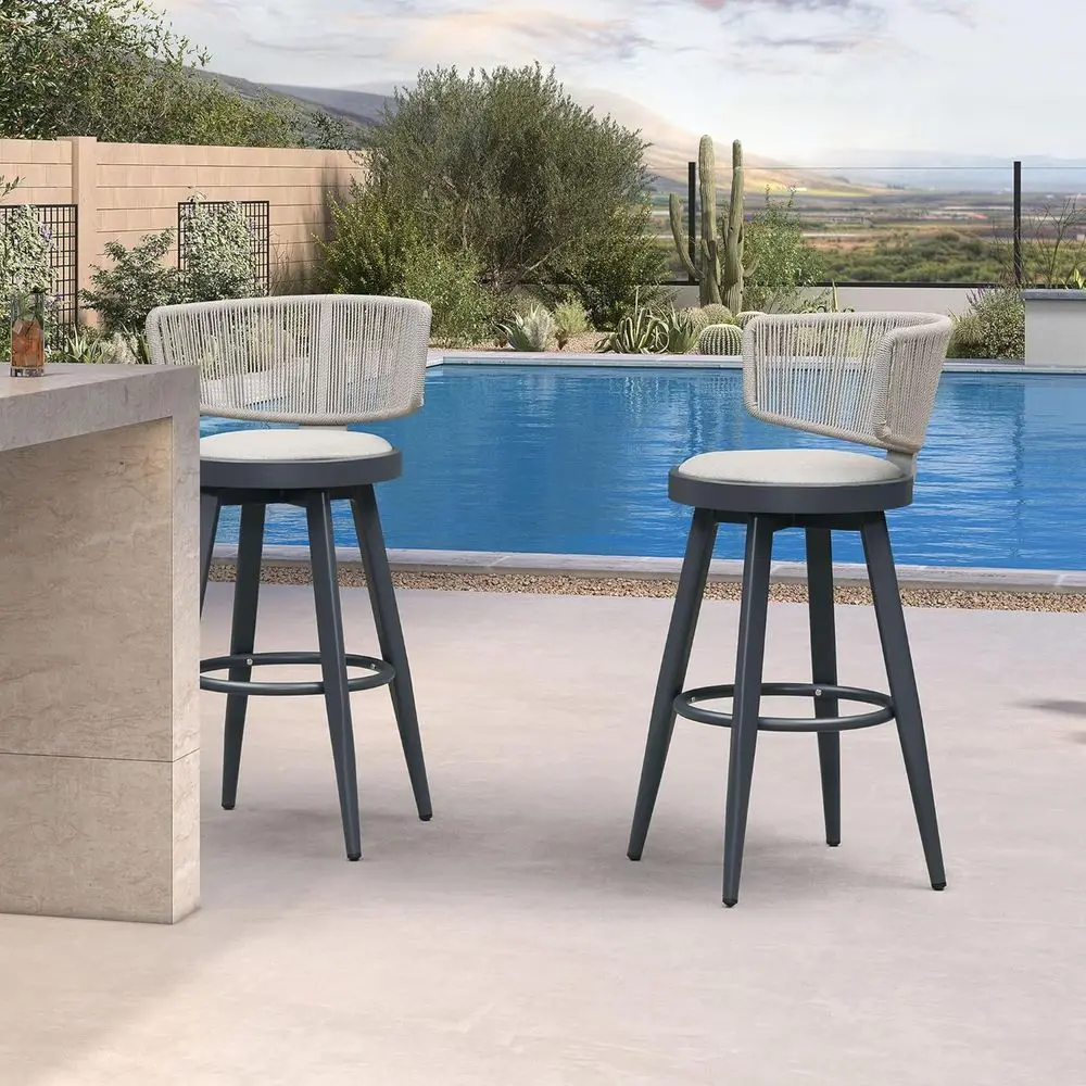 Set of 2 30 Grey Swivel Outdoor Bar Stools with Ergonomic Backrest for Patio, Garden, or Kitchen
Set of 2 30 Grey Swivel Outdoor Bar Stools with Ergonomic Backrest for Patio, Garden, or Kitchen
