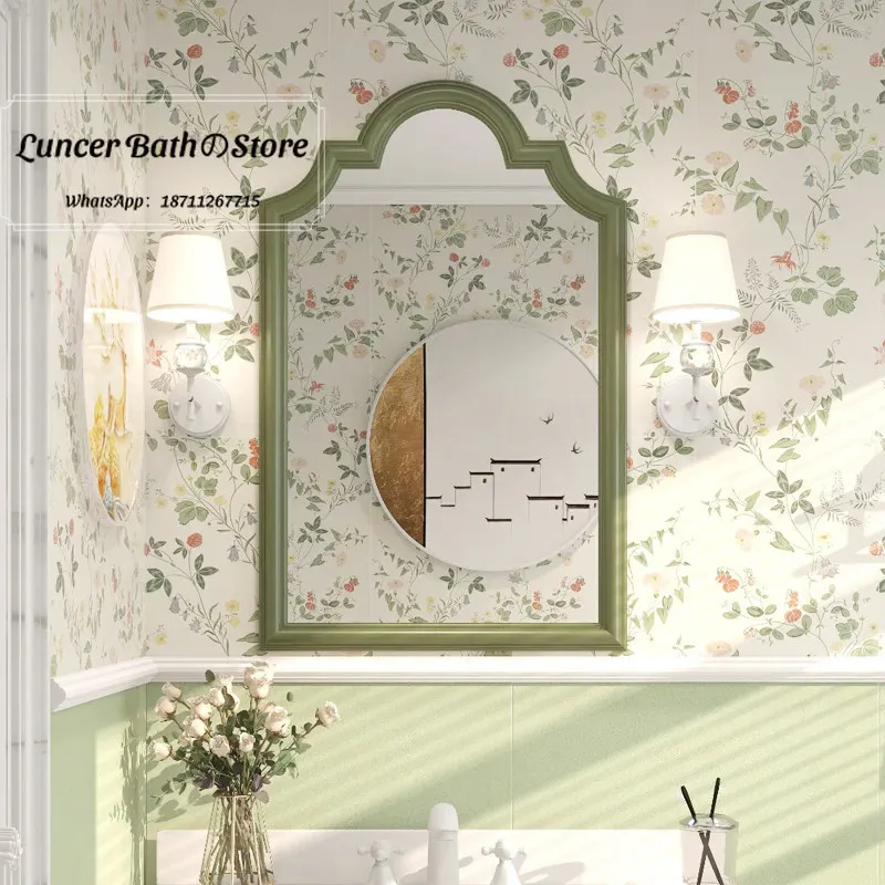 French toilet creative bathroom mirror tea green wind wall-mounted sink intelligent defogging LED makeup mirror
French toilet creative bathroom mirror tea green wind wall-mounted sink intelligent defogging LED makeup mirror