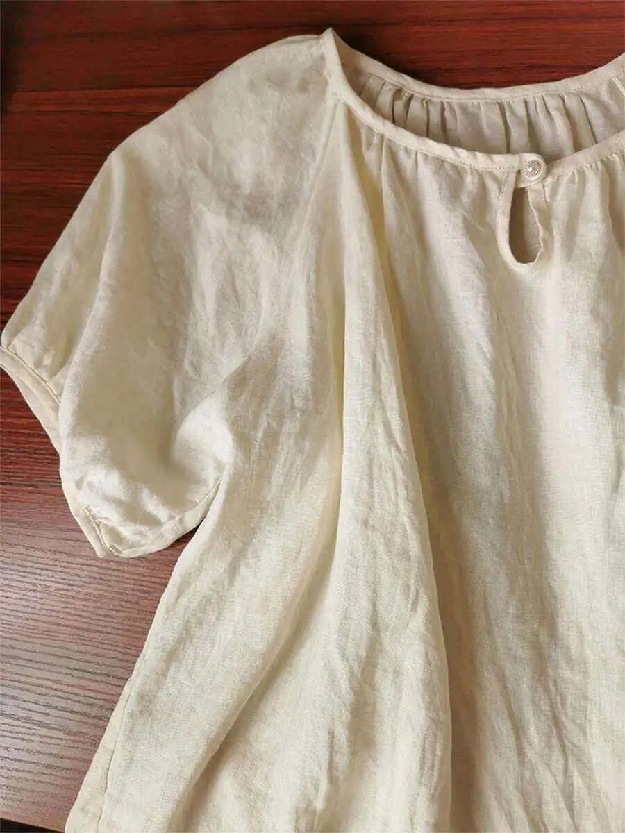 Casual Style Light Linen Shirt Women's Summer New round Neck Versatile Unique Elegant Small Top French Style Short Sleeve
Casual Style Light Linen Shirt Women's Summer New round Neck Versatile Unique Elegant Small Top French Style Short Sleeve