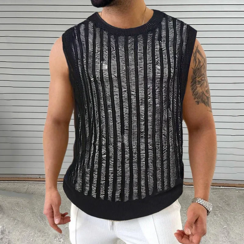 Black thin knitted sweater men's, round neck sleeveless hollow knitted vest cross-border summer sexy men's clothing
Black thin knitted sweater men's, round neck sleeveless hollow knitted vest cross-border summer sexy men's clothing