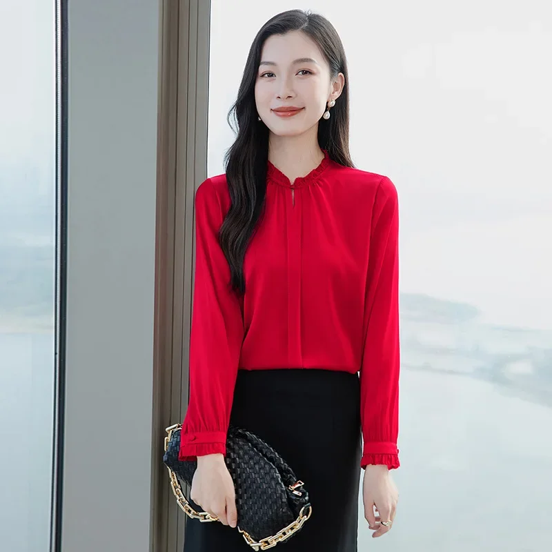 Spring new temperament foreign style solid color French design sense silk women's shirt fashionable and versatile
Spring new temperament foreign style solid color French design sense silk women's shirt fashionable and versatile