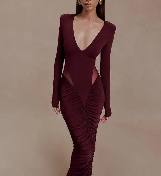 Women Dresses 2026 Spring Autumn New Solid Color Long Sleeved Deep V-Neck Sexy Pleated Mesh Patchwork Hip Hugging Long Dress
Women Dresses 2026 Spring Autumn New Solid Color Long Sleeved Deep V-Neck Sexy Pleated Mesh Patchwork Hip Hugging Long Dress