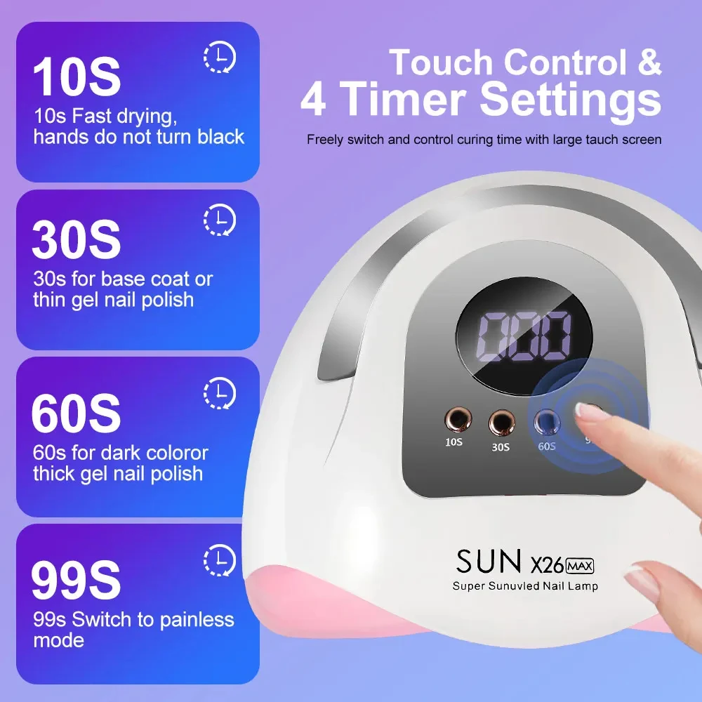 Sun X26 MAX УФ-светодиодная лампа для ногтей: 81-светодиодная профессиональная сушилка для геля с таймером и автоматическим датчиком — инструмент для салона маникюра 
Sun X26 MAX УФ-светодиодная лампа для ногтей: 81-светодиодная профессиональная сушилка для геля с таймером и автоматическим датчиком — инструмент для салона маникюра