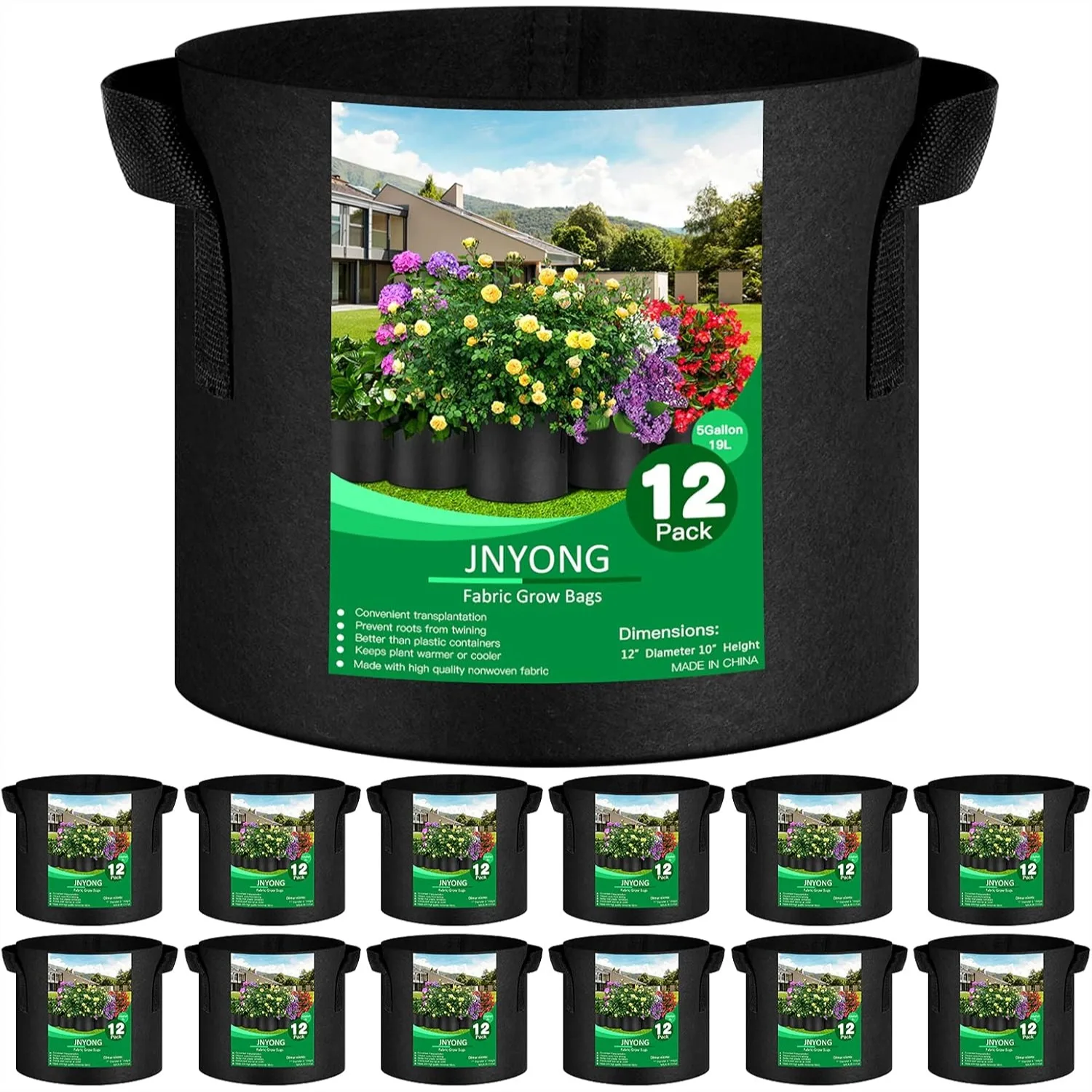 12-Pack 5 Gallon Non-Woven Grow Bags with Handles for Plants, Thickened Fabric Pots for Gardening
12-Pack 5 Gallon Non-Woven Grow Bags with Handles for Plants, Thickened Fabric Pots for Gardening