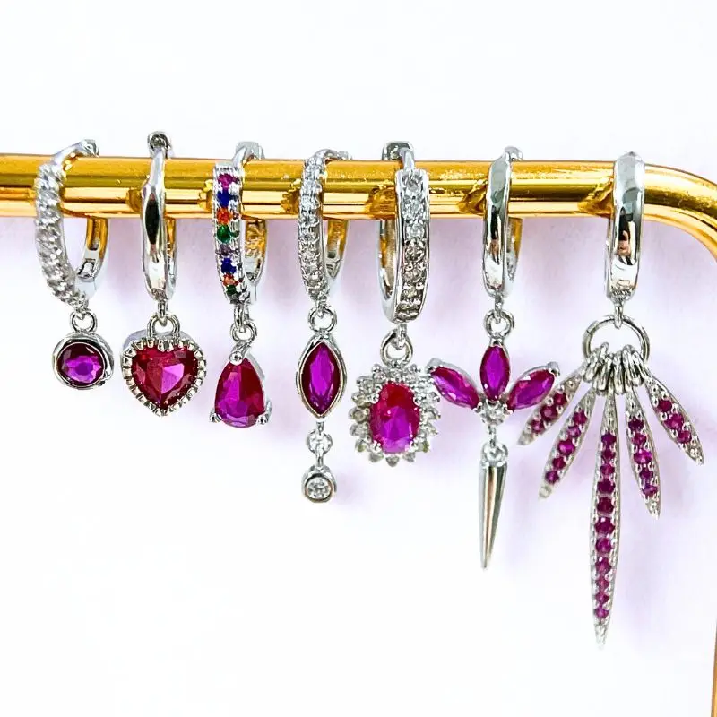 925 Sterling Silver Needle Rose Red Silver Earrings Luxury Red Crystal Geometry Pendant Hoop Earrings For Women Fine Jewelry 
925 Sterling Silver Needle Rose Red Silver Earrings Luxury Red Crystal Geometry Pendant Hoop Earrings For Women Fine Jewelry