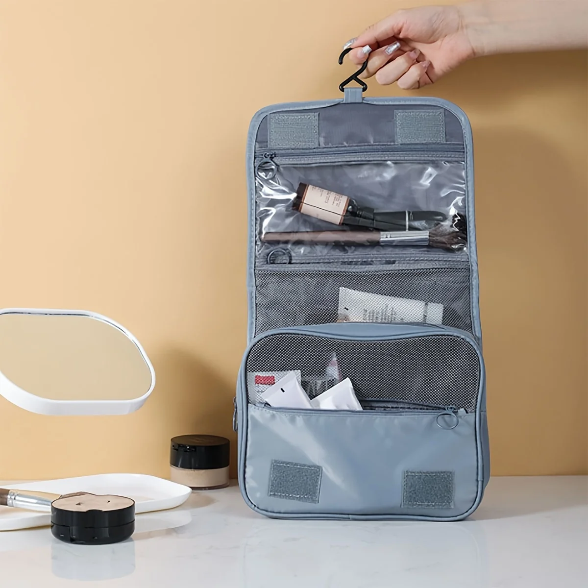 Travel toiletry bag, portable wall mounted foldable makeup bag, storage bag with dry and wet separation, high-quality for women
Travel toiletry bag, portable wall mounted foldable makeup bag, storage bag with dry and wet separation, high-quality for women