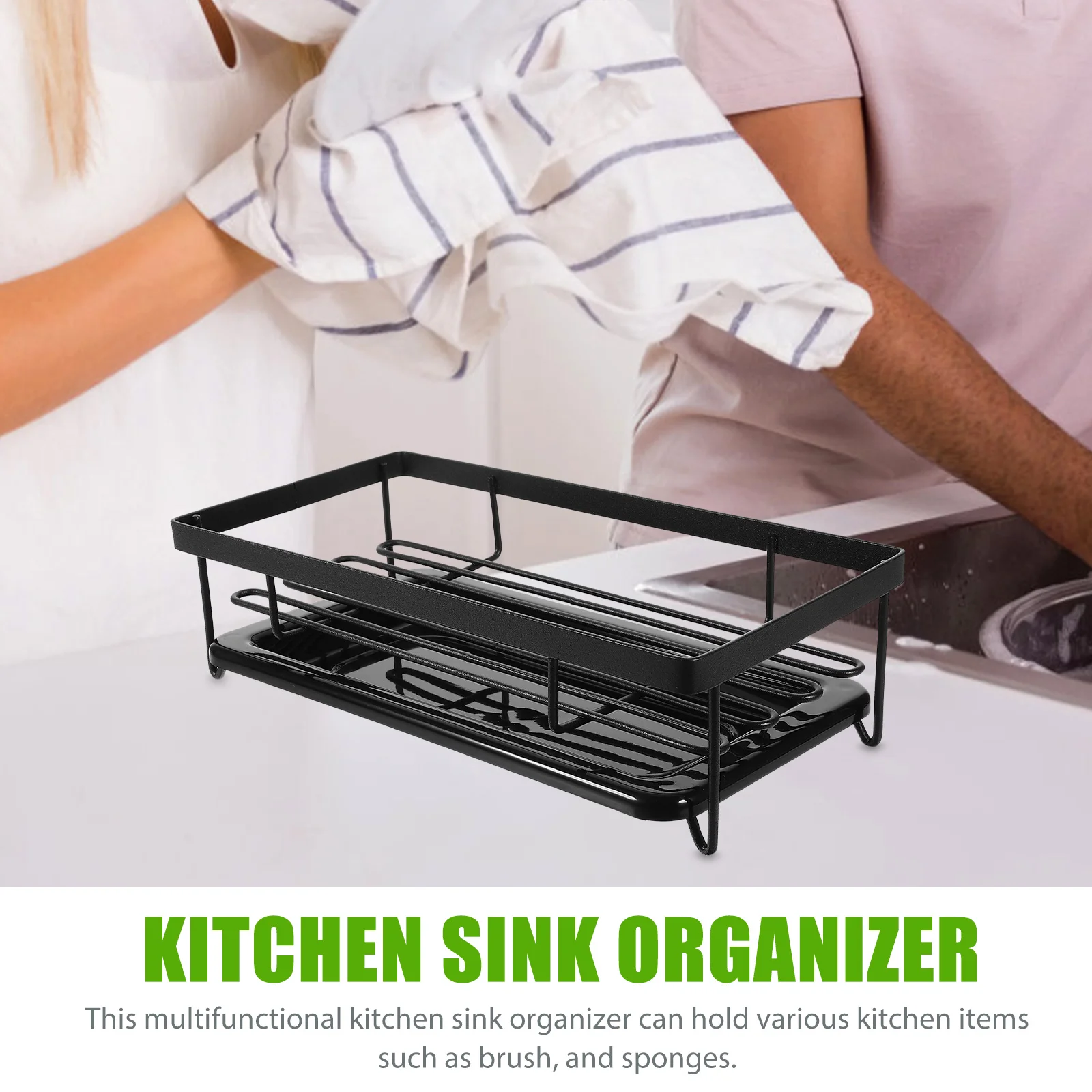 Kitchen Sink Organizer Black Carbon Steel Sponge Holder Rack for Brush Soap Dishcloth Drainage Tray Modern Kitchen Storage
Kitchen Sink Organizer Black Carbon Steel Sponge Holder Rack for Brush Soap Dishcloth Drainage Tray Modern Kitchen Storage