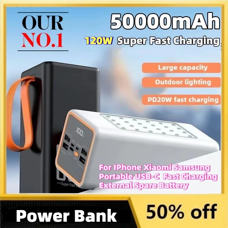 Large Capacity Upgrade 50000mAh 120W Power Bank For IPhone Xiaomi Samsung Portable USB-C Fast Charging External Spare Battery
Large Capacity Upgrade 50000mAh 120W Power Bank For IPhone Xiaomi Samsung Portable USB-C Fast Charging External Spare Battery
