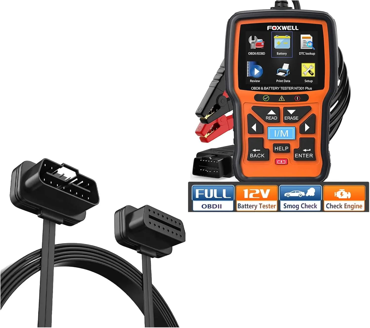 FNT301 Plus 2-in-1 OBD2 Scanner with Battery Tester & 16-Pin Extension Cable
FNT301 Plus 2-in-1 OBD2 Scanner with Battery Tester & 16-Pin Extension Cable