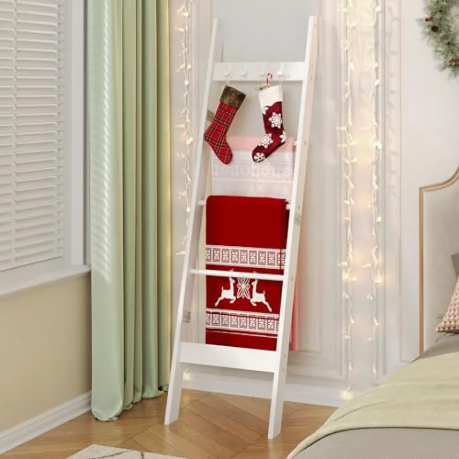 Blanket Ladder Shelf for Living Room, Decorative Quilt Rack with 4 Removable Hooks, 5-Tier Farmhouse Ladder Holder Organizer fo
Blanket Ladder Shelf for Living Room, Decorative Quilt Rack with 4 Removable Hooks, 5-Tier Farmhouse Ladder Holder Organizer fo
