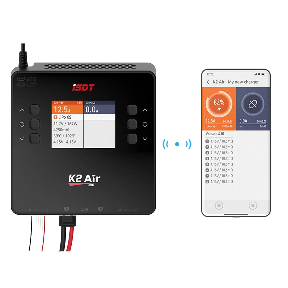 ISDT K2 AIR K2AIR AC200W / DC500W Dual Channel Smart Fast Charger ISDLink Controller For RC LiPo 1~6S, LiHv 1-6S, NiMH/Cd 1-16S
ISDT K2 AIR K2AIR AC200W / DC500W Dual Channel Smart Fast Charger ISDLink Controller For RC LiPo 1~6S, LiHv 1-6S, NiMH/Cd 1-16S