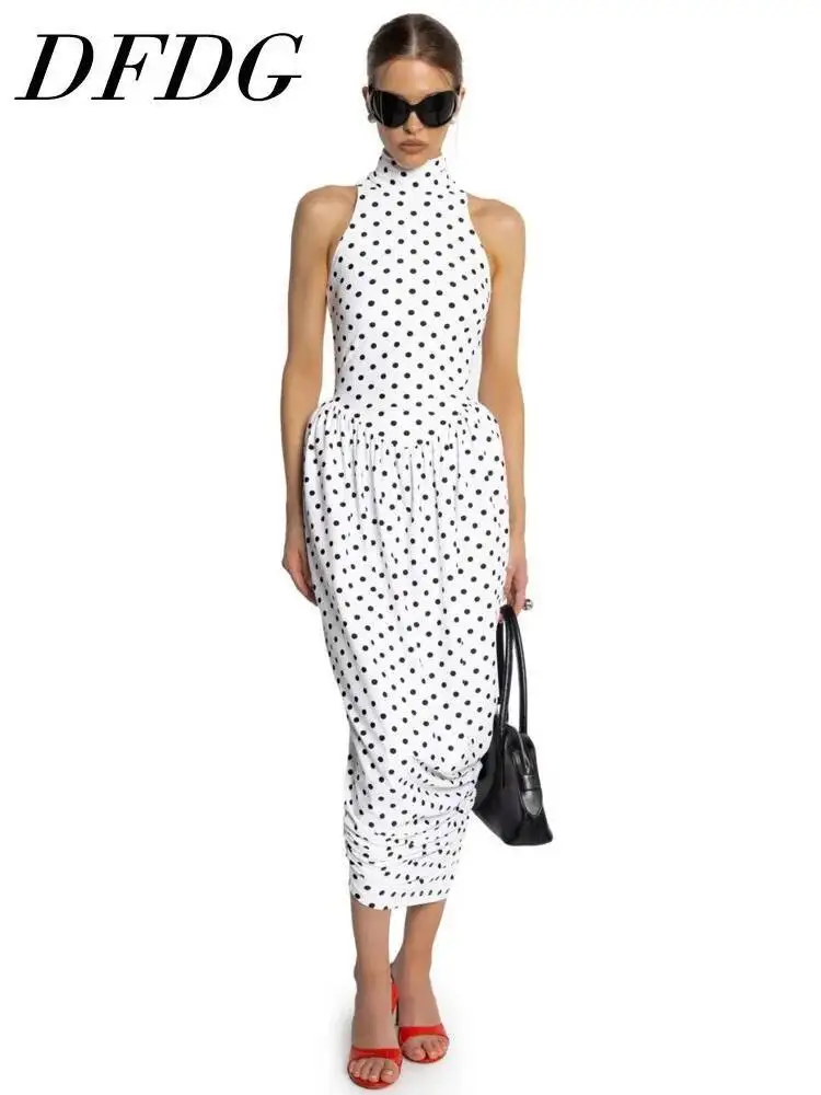 DFDG Women 2026 Spring Summer Polka Dot Midi Dress Turtleneck Sleeveless Ruched Waist Bodycon Elegant Casual Party Dress
DFDG Women 2026 Spring Summer Polka Dot Midi Dress Turtleneck Sleeveless Ruched Waist Bodycon Elegant Casual Party Dress
