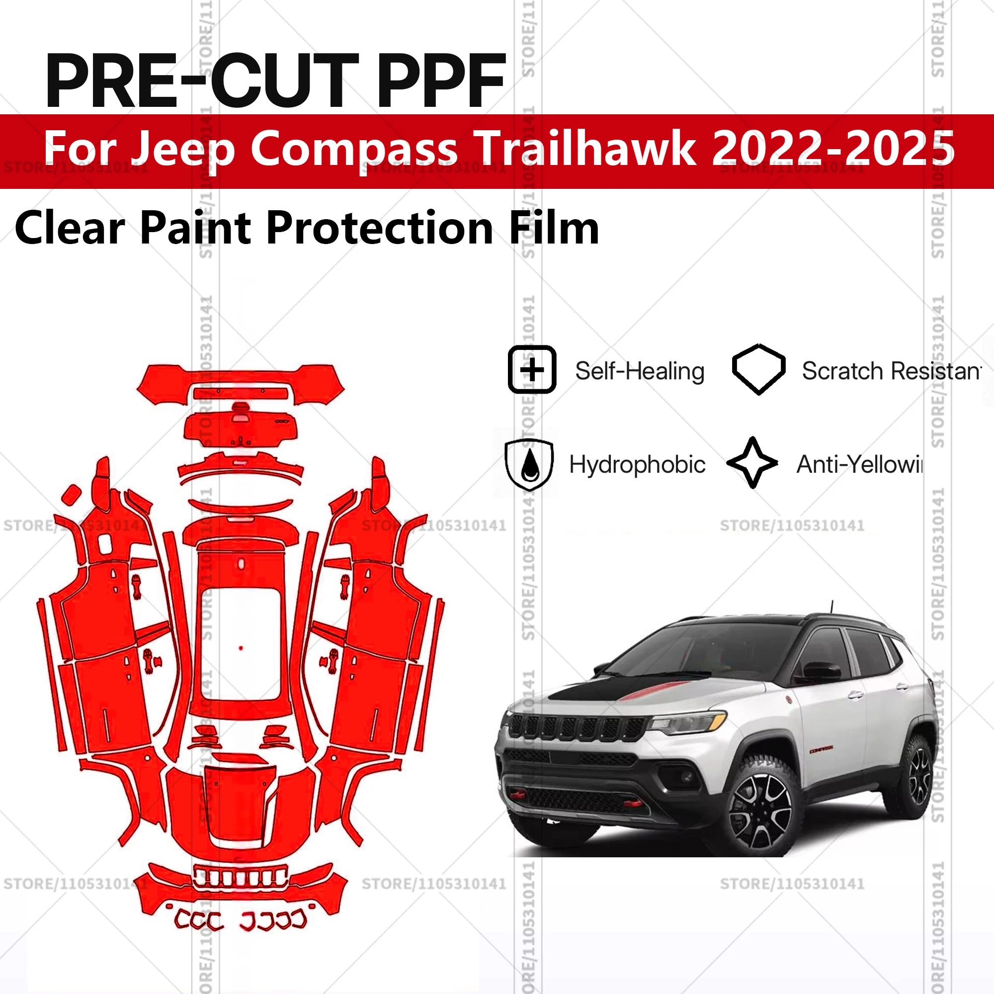 Предварительно нарезанная прозрачная защитная пленка PPF для автомобиля, автомобильная пленка PPF для Jeep Compass Trailhawk 2022-2025, полная защита кузова
Предварительно нарезанная прозрачная защитная пленка PPF для автомобиля, автомобильная пленка PPF для Jeep Compass Trailhawk 2022-2025, полная защита кузова