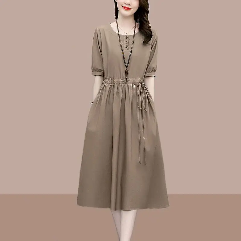 Cotton Linen Dresses Women High-grade Temperament Mid Length Dress Casual Loose Waist Short Sleeve Dresses Summer A-line Dress
Cotton Linen Dresses Women High-grade Temperament Mid Length Dress Casual Loose Waist Short Sleeve Dresses Summer A-line Dress
