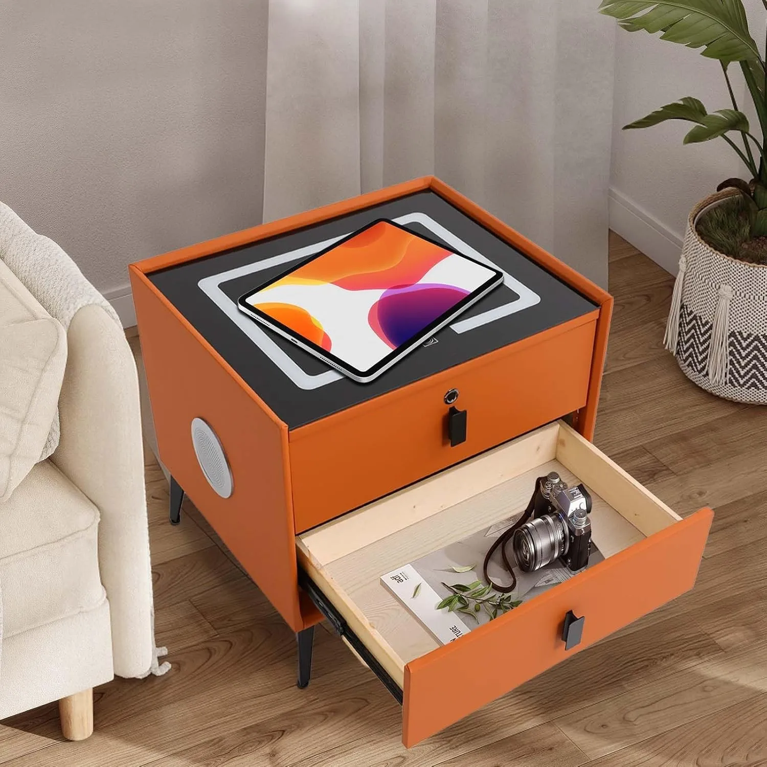 Orange Smart Wooden Nightstands W/ Fingerprint Lock Drawer USB Port and Speaker
Orange Smart Wooden Nightstands W/ Fingerprint Lock Drawer USB Port and Speaker