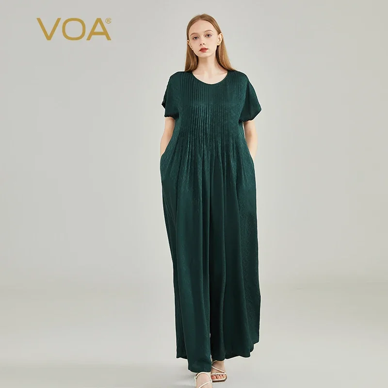 VOA Шелковый жаккардовый комбинезон Momme Peacock Green с круглым вырезом и боковыми карманами, повседневный свободный комбинезон с широкими штанинами, женский KE1019
VOA Шелковый жаккардовый комбинезон Momme Peacock Green с круглым вырезом и боковыми карманами, повседневный свободный комбинезон с широкими штанинами, женский KE1019
