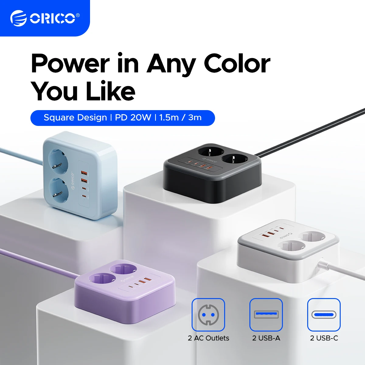 ORICO Desktop Square Power Strip PD20W Fast Charge 1.5M 3M Extension Power Cord Type C USB A Charging Station EU Plug Adapter
ORICO Desktop Square Power Strip PD20W Fast Charge 1.5M 3M Extension Power Cord Type C USB A Charging Station EU Plug Adapter