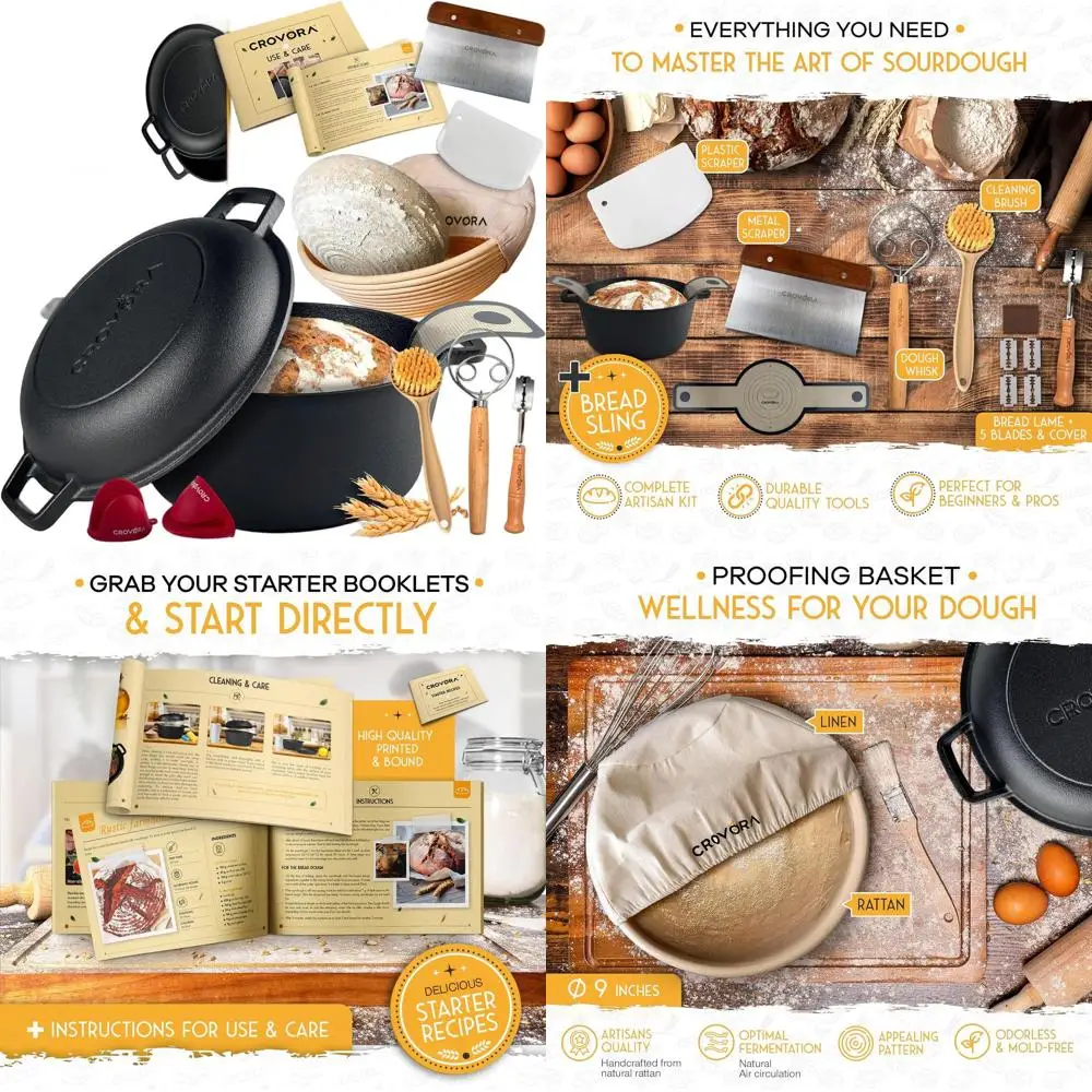 Seasoned Cast Iron Dutch Oven with Bread Baking Kit, Includes Sourdough Supplies and 5-Quart Bread Pan
Seasoned Cast Iron Dutch Oven with Bread Baking Kit, Includes Sourdough Supplies and 5-Quart Bread Pan