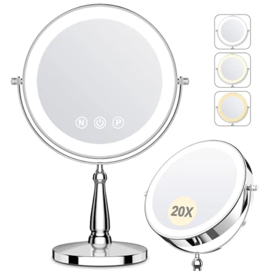 Makeup Mirror with Lights, 9 Inch 20X Magnifying Mirror with Light and 3 Colors for Women, Vanity Mirror with Lights and Adjust
Makeup Mirror with Lights, 9 Inch 20X Magnifying Mirror with Light and 3 Colors for Women, Vanity Mirror with Lights and Adjust