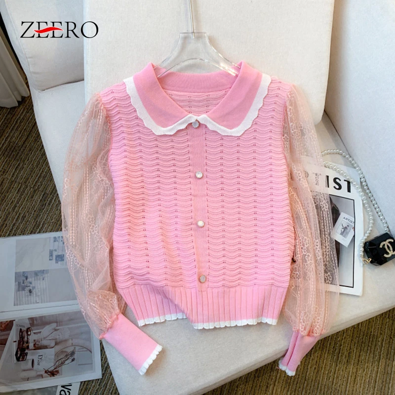 Casual New Korean Version Sweet Temperament Chiffon Splice Top Unique Knitted Doll Collar Shirt Women Knitwear Coat Top 2023
Casual New Korean Version Sweet Temperament Chiffon Splice Top Unique Knitted Doll Collar Shirt Women Knitwear Coat Top 2023