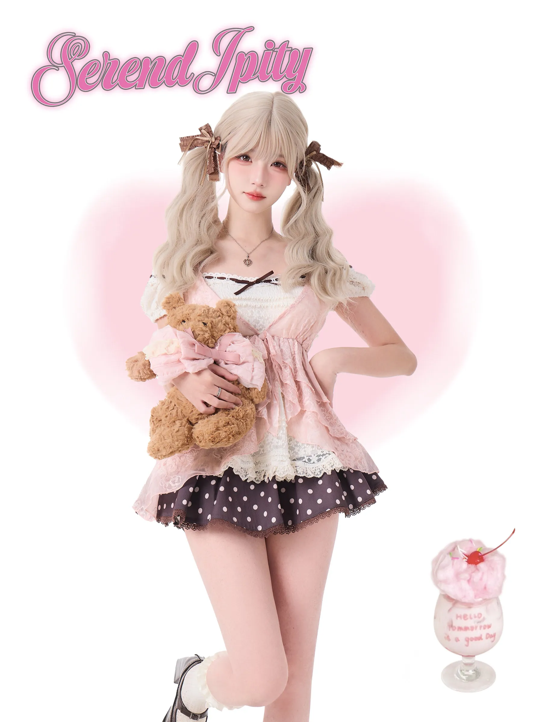Sweet Kawaii Polka Dot Lace Ruffle Bow Puff Sleeve 2Pcs Set Women Girls Fake Two Piece Apricot Brown Mini Skirt Dailywear Outfit
Sweet Kawaii Polka Dot Lace Ruffle Bow Puff Sleeve 2Pcs Set Women Girls Fake Two Piece Apricot Brown Mini Skirt Dailywear Outfit