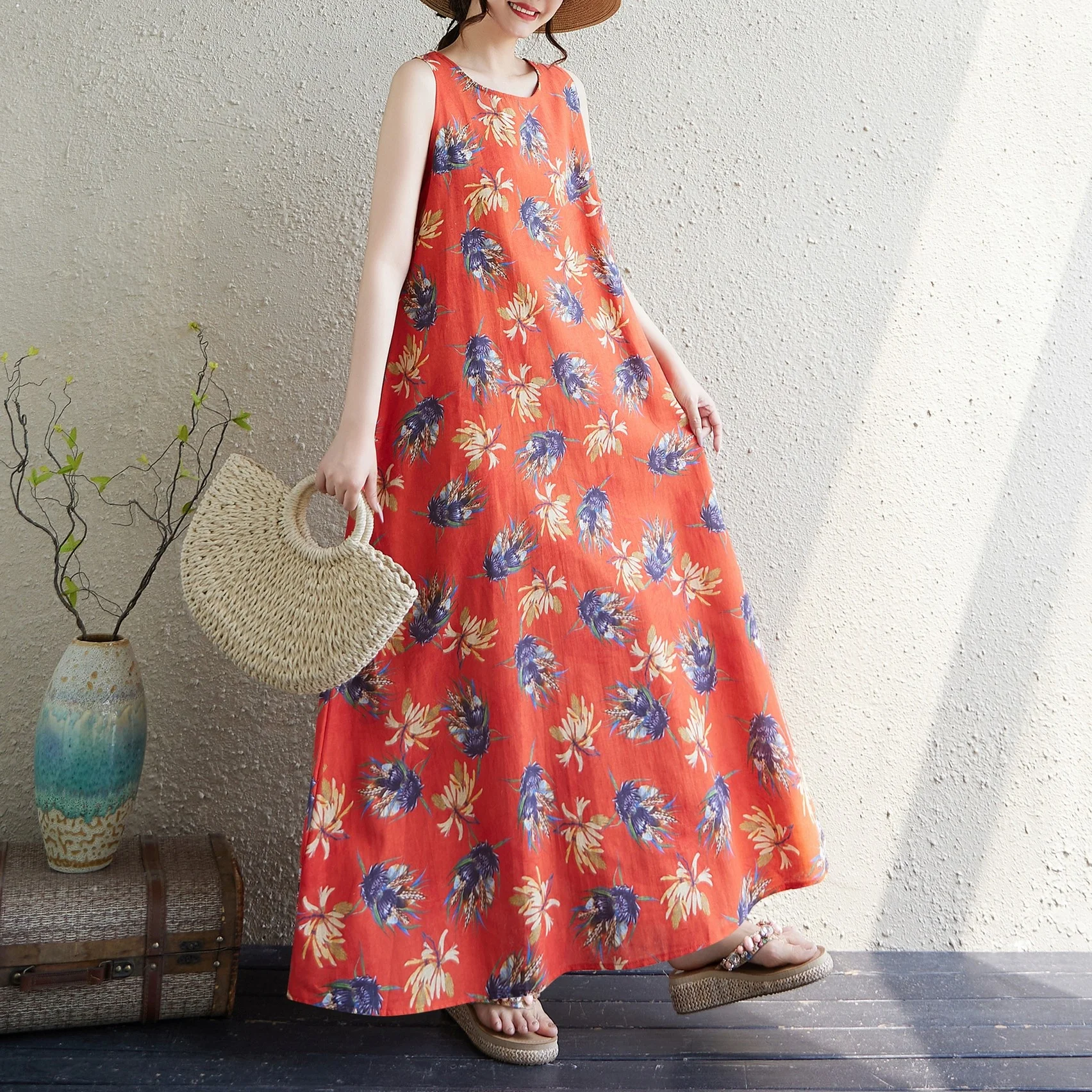 Bohemian plus Size Long Dress Summer New Style Sleeveless round Neck Print Dress Sweet Style Cotton Material Home Wear A-Line...
Bohemian plus Size Long Dress Summer New Style Sleeveless round Neck Print Dress Sweet Style Cotton Material Home Wear A-Line...