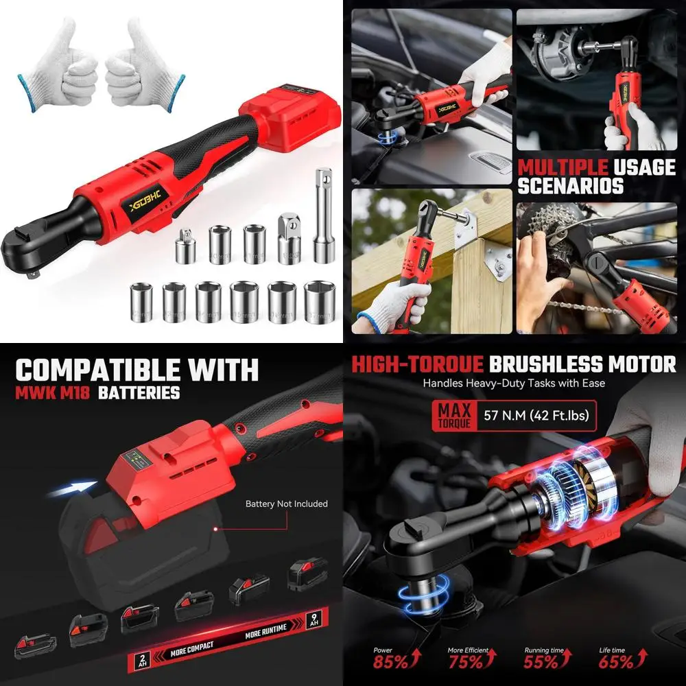 Аккумуляторный ключ с храповым механизмом 18 В с крутящим моментом 42 фунта, регулируемой скоростью, 8 головками и удлинителем
Аккумуляторный ключ с храповым механизмом 18 В с крутящим моментом 42 фунта, регулируемой скоростью, 8 головками и удлинителем