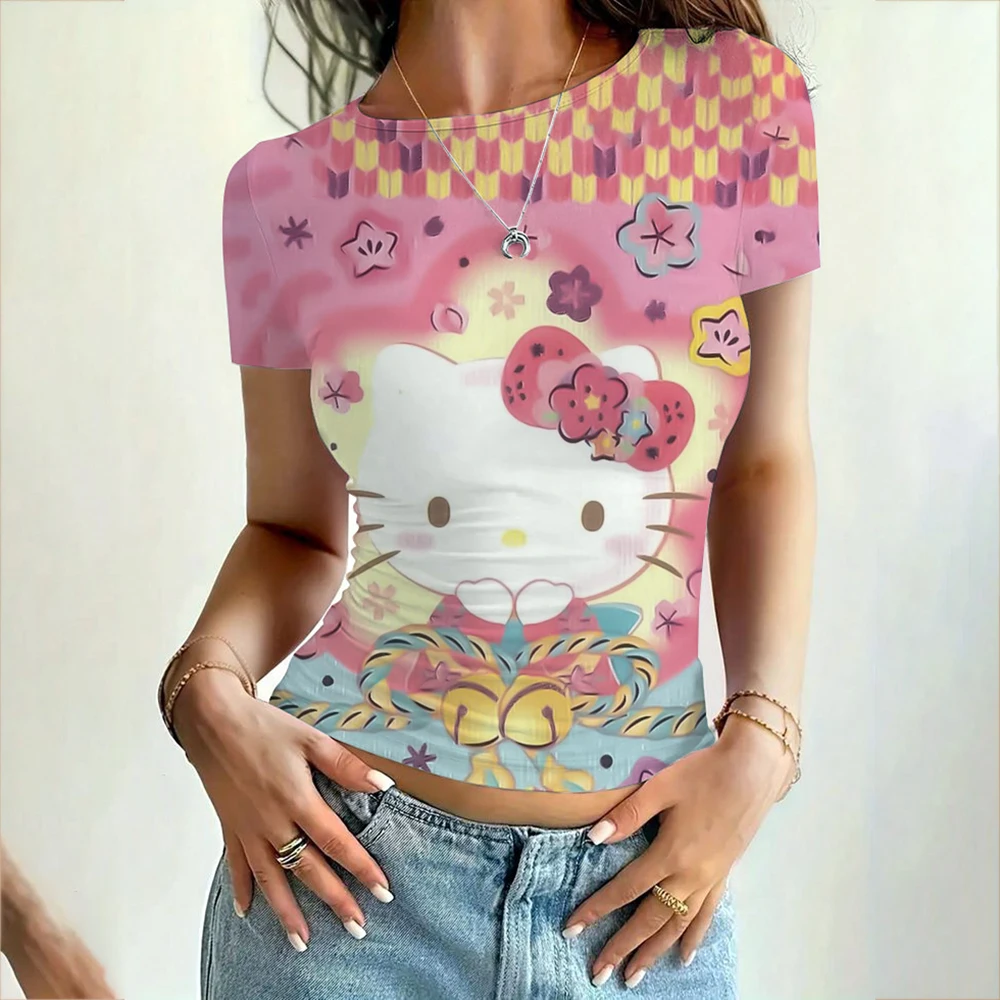 Women's round neck short sleeved top, tight fitting slim fit T-shirt, basic style, Hello Kitty Kurumi print series
Women's round neck short sleeved top, tight fitting slim fit T-shirt, basic style, Hello Kitty Kurumi print series