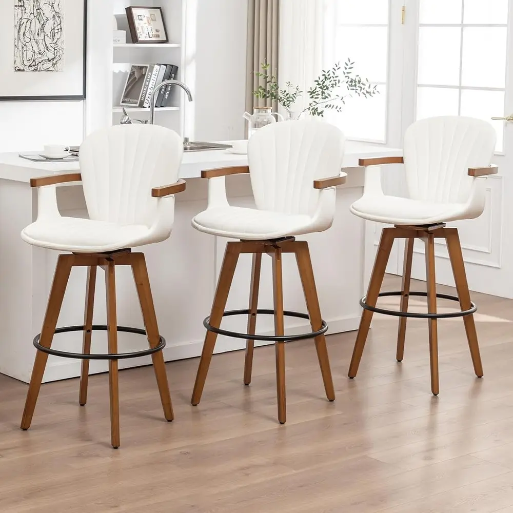 3-Piece White Leather Swivel Bar Stools with Back and Arms for Kitchen Island or Home Bar
3-Piece White Leather Swivel Bar Stools with Back and Arms for Kitchen Island or Home Bar