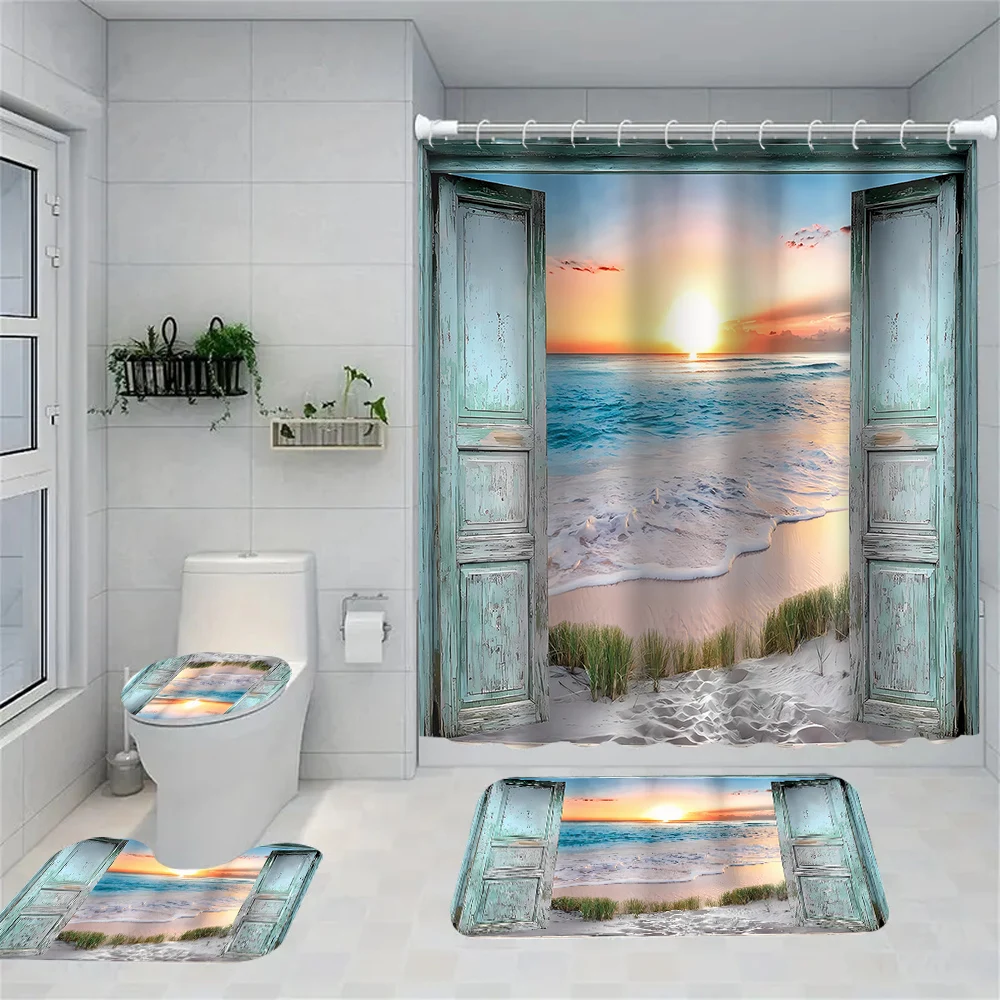 1/4 Open door scenery shower Curtains, Toilet Seat Decoration, Shower Curtain with Carpet and Toilet Lid, 12 70.8x70.8 inch Hook
1/4 Open door scenery shower Curtains, Toilet Seat Decoration, Shower Curtain with Carpet and Toilet Lid, 12 70.8x70.8 inch Hook