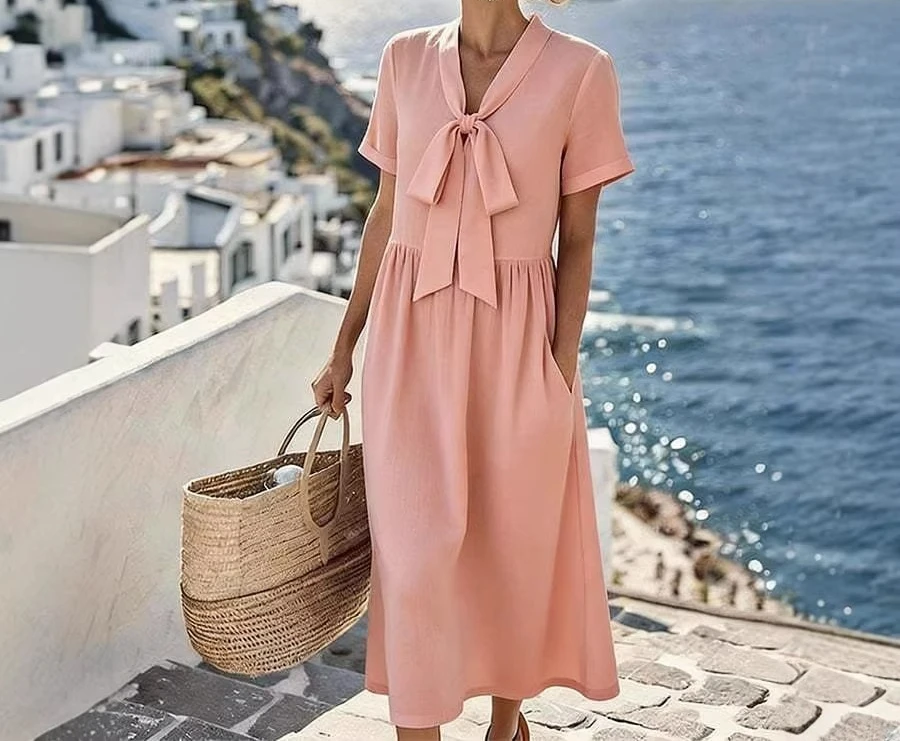 2026 Summer New Bow V-neck Long Short-sleeved Solid Color Dress Temperament Casual Skirt
2026 Summer New Bow V-neck Long Short-sleeved Solid Color Dress Temperament Casual Skirt