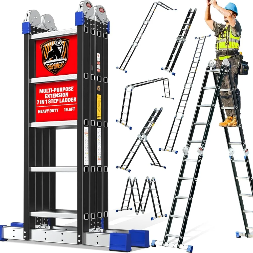 7 in 1 Step Folding Ladder 19.6ft Multi-Purpose Extension Ladders, Folding Adjustable Aluminium Telescoping Step Ladder 330lbs
7 in 1 Step Folding Ladder 19.6ft Multi-Purpose Extension Ladders, Folding Adjustable Aluminium Telescoping Step Ladder 330lbs