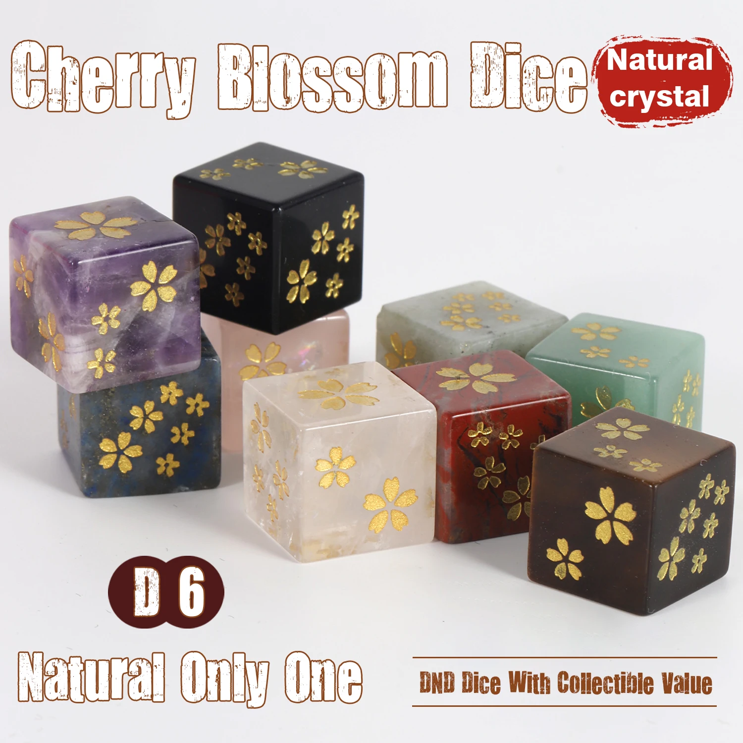 Romantic Cherry Blossoms Crystal Quartz Gemstone D6 Dice Lovers Friend Souvenir Gift Party Recreation Entertainment Game Dice
Romantic Cherry Blossoms Crystal Quartz Gemstone D6 Dice Lovers Friend Souvenir Gift Party Recreation Entertainment Game Dice