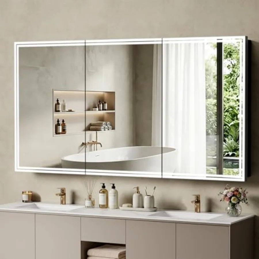 60"x32" Lighted Bathroom Medicine Cabinet, LED Medicine Cabinet Mirror with Electrical Outlet and USB Port, Defogger and Dimmab
60"x32" Lighted Bathroom Medicine Cabinet, LED Medicine Cabinet Mirror with Electrical Outlet and USB Port, Defogger and Dimmab