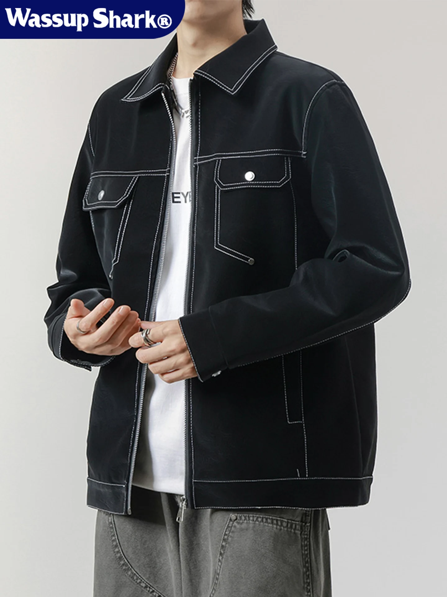 Мужская повседневная свободная куртка из искусственной кожи Wassup Ark с декоративной строчкой, рабочая одежда, воротник-стойка, длинный рукав
Мужская повседневная свободная куртка из искусственной кожи Wassup Ark с декоративной строчкой, рабочая одежда, воротник-стойка, длинный рукав