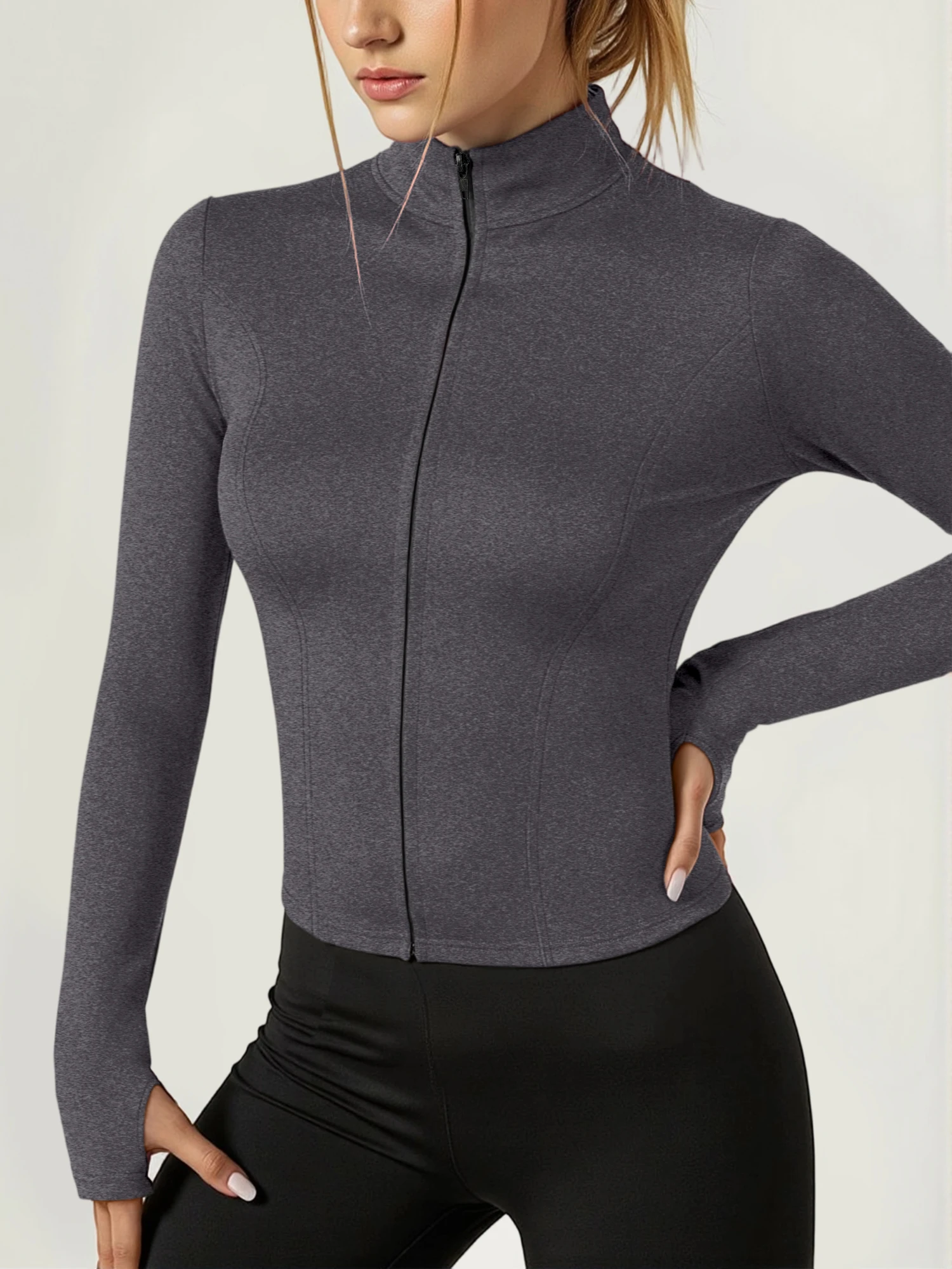 Basic Women's Full Zip Crop Top Long Sleeve Lapel Collar Thumb Hole Solid Color Jacket for All Occasions
Basic Women's Full Zip Crop Top Long Sleeve Lapel Collar Thumb Hole Solid Color Jacket for All Occasions