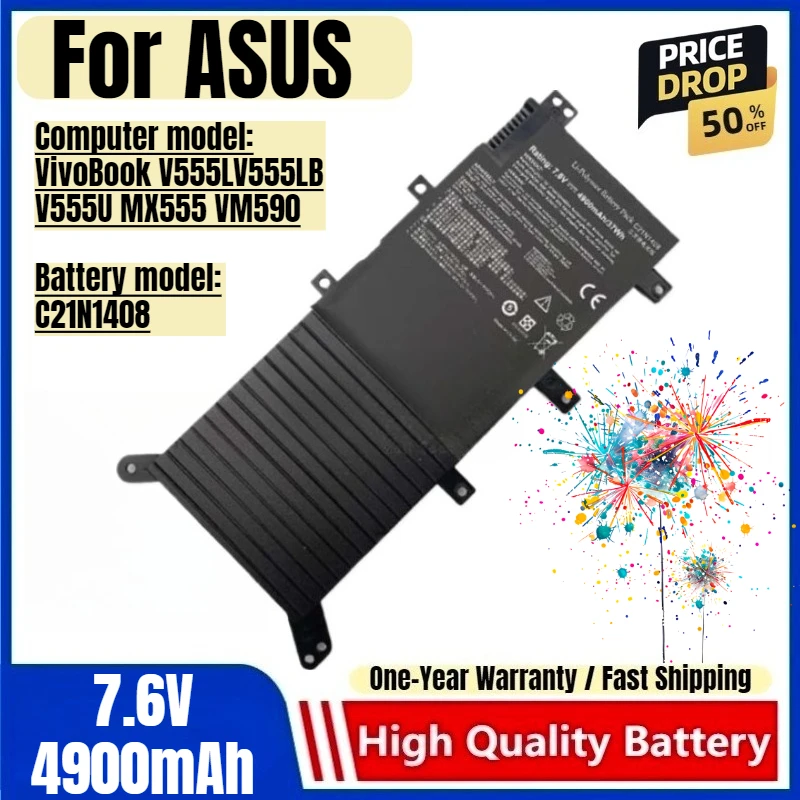 C21N1408 for ASUS V555U A555U X555UQ X555UA VivoBook V555L V555LB MX555 VM590 Laptop Battery Replacement Bateria
C21N1408 for ASUS V555U A555U X555UQ X555UA VivoBook V555L V555LB MX555 VM590 Laptop Battery Replacement Bateria