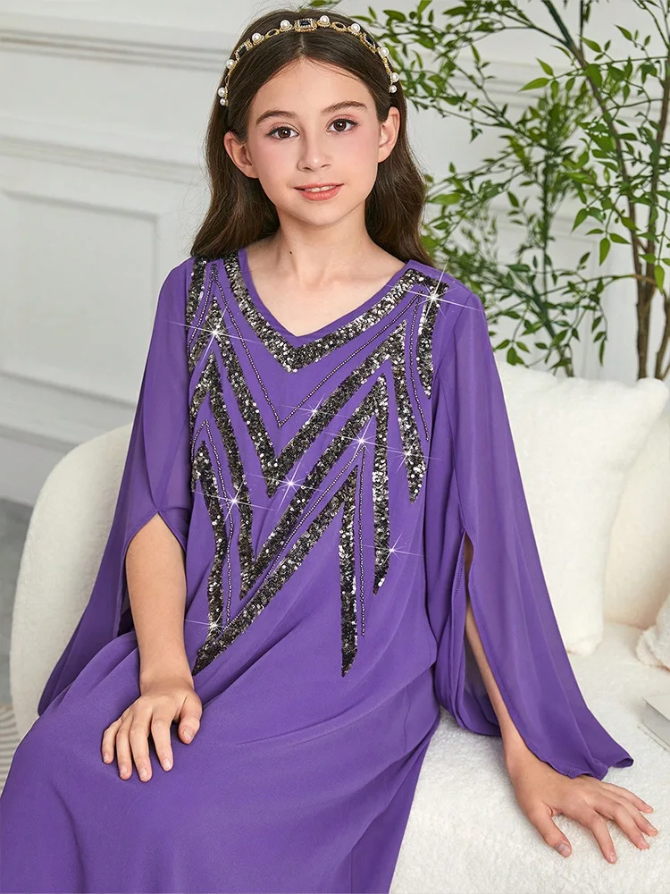 Мусульманское детское шифоновое платье Абая с блестками и длинными рукавами для девочек, халат, детская исламская одежда в Рамадан, арабское турецкое кафтан, платье
Мусульманское детское шифоновое платье Абая с блестками и длинными рукавами для девочек, халат, детская исламская одежда в Рамадан, арабское турецкое кафтан, платье